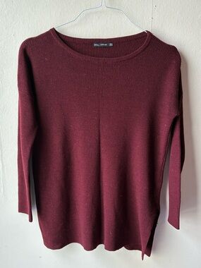 ZARA Burgundy Crewneck Sweater - Women's Scoop Neck